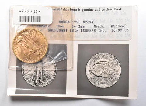 1923 $20 Saint Gaudens Gold Double Eagle MS60 ANACS Photograde *2696