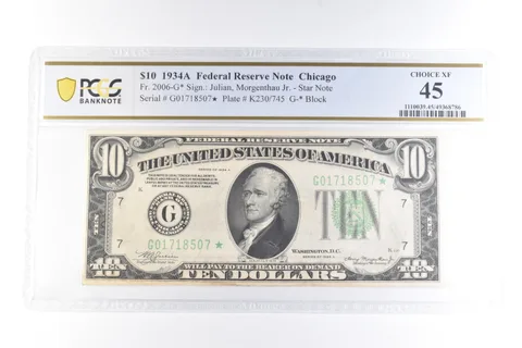 1934 A $10 Chicago IL FRN Fr#2006-G* Star Note Choice XF 45 PCGS a6069