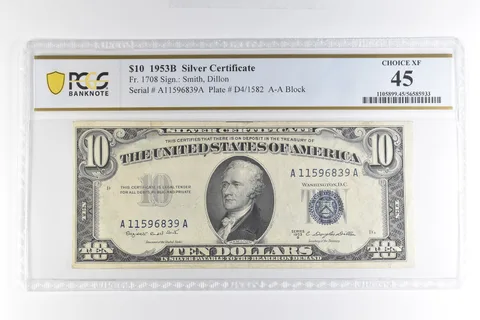 1953 B $10 Silver Certificate Fr#1708 Choice XF 45 PCGS *4955