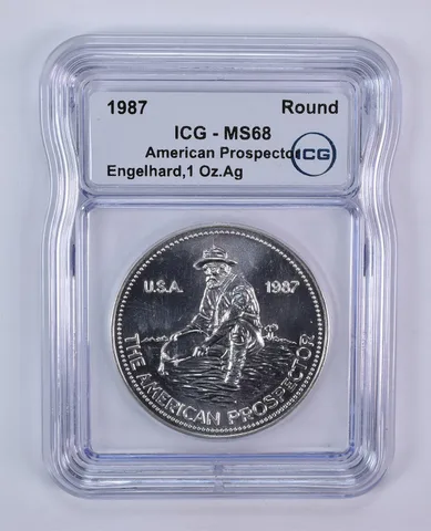 1987 Engelhard 1 Oz Silver American Prospector Eagle Reverse MS68 ICG