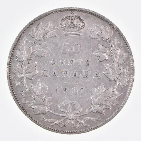 Better Date - 1917 Canada 50 Cents World Coin- Silver *425