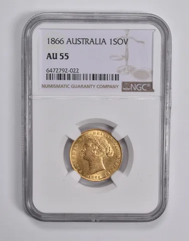 AU55 1866 Australia Gold 1 Sovereign NGC a6566