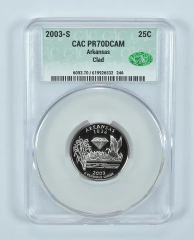 2003-S Washington State Quarter Arkansas CLAD PR70 DCAM CAC CACg