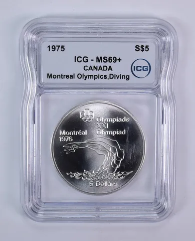 1975 Canada 5 Dollars Silver Montreal Olympics Diving MS69+ ICG