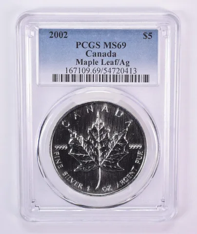 2002 Canada 5 Dollars Silver Maple Leaf 1 Oz Silver MS69 PCGS