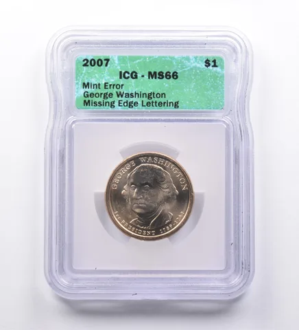 Mint Error MS66 2007 George Washington Dollar Missing Edge Lettering ICG *9634