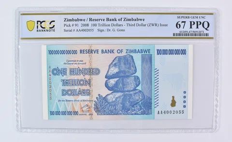 2008 Zimbabwe 100 Trillion Dollars Third Dollar Issue Superb Gem Unc 67 PPQ PCGS