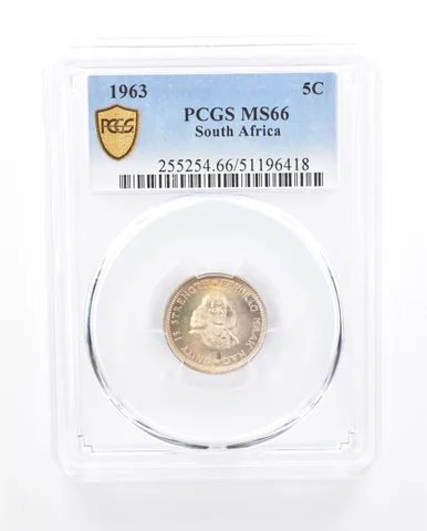 1963 South Africa 5 Cents MS66 PCGS Beautiful Tone *5377