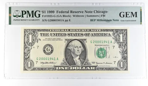 1999 $1 Chicago FRN Fr#1925-G BEP Millennium Note PMG Fancy Serial 1941 *8095