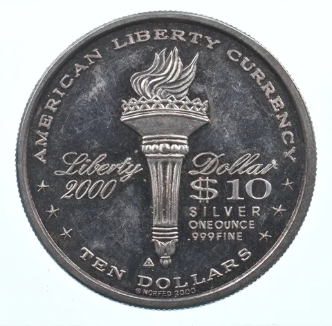 VINTAGE Art Bar/Round 2000 American Liberty Dollar 1 Oz. .999 Silver 1 T Oz *841