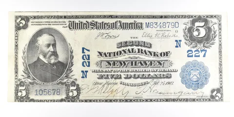 1902 $5 New Haven CT National Currency Note Large Note CH 227 a0217