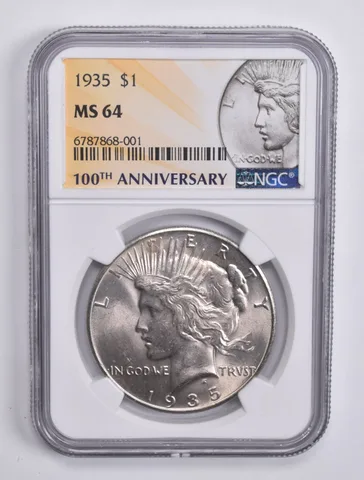 1935 Peace Silver Dollar 100th Anniv 2021 Special Lbl MS64 NGC