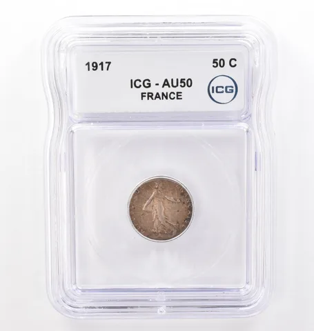 1917 France 50 Centimes AU50 ICG Beautiful Tone *0100