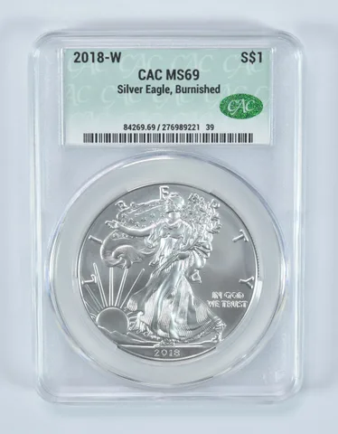 2018-W Burnished Silver Eagle MS69 CAC CACg