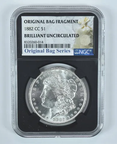 1882-CC Morgan Silver Dollar Original Bag Fragment BU NGC