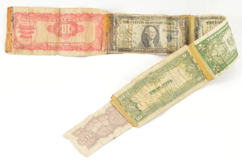 WWII Short Snorter - China, Japan, United States - 5 Total Notes *7404