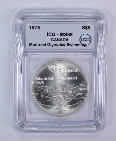 1975 Canada 5 Dollars Silver Montreal Olympics Swimming MS69 ICG