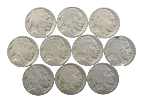 Lot 10 5c RAISED GROUND 1913 Buffalo Nickels First Year Issue! May be P/D/S *640