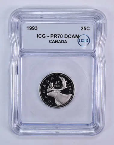 1993 Canada 25 Cents Caribou PR70 DCAM ICG