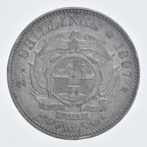 SILVER - WORLD Coin - 1897 South Africa 2 1/2 Shillings - World Silver Coin *820