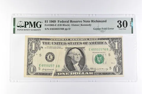 PMG 30 VF EPQ $1 1969 FRN Richmond Fr#1903-E Gutter Fold Error *3097