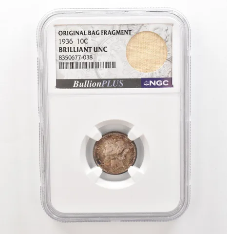 1936 Mercury Dime Original Bag Fragment BU NGC Beautiful Tone a3935
