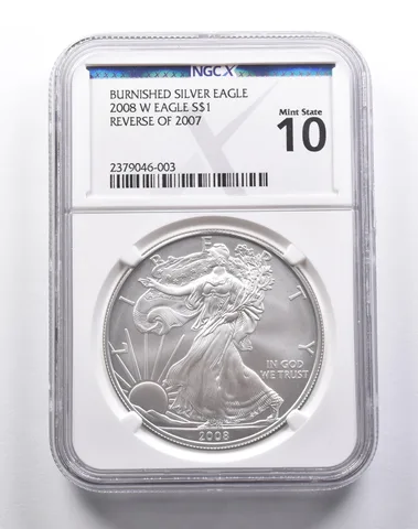 MS10 2008-W American Burnished Silver Eagle Reverse Of 2007 NGC X a3758