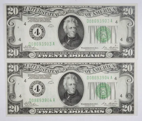 Lot (2) Series 1928 $20 Federal Reserve Note - Cleveland - 2 Consecutive! a2162