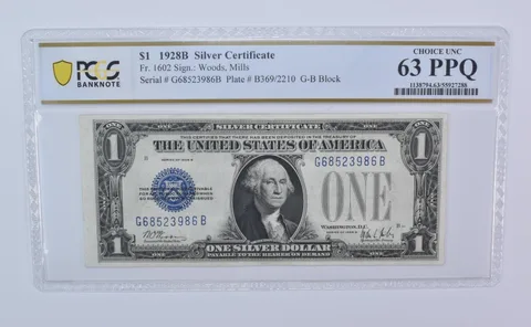 1928 B $1 Silver Certificate Fr#1602 Blue Seal Choice Unc 63 PPQ PCGS *8111