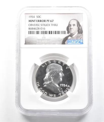1954 Franklin Half Dollar Mint Error Obverse Struck Thru PF67 NGC *5104