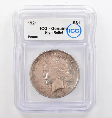 1921 Peace Silver Dollar High Relief Genuine ICG Beautiful Tone *0260