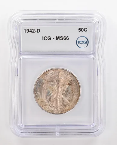 1942-D Walking Liberty Half Dollar MS66 ICG Beautiful Tone *4372