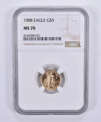 1988 $5 American Gold Eagle 1/10 oz Gold MS70 NGC Brown Label