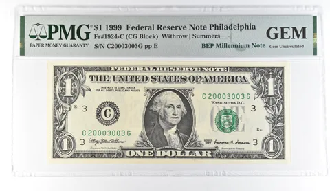 1999 $1 Philadelphia FRN Fr#1924-C BEP Millennium Note PMG Fancy Serial a8087