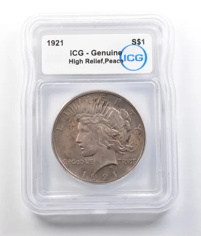 1921 Peace Silver Dollar High Relief Genuine ICG *9343