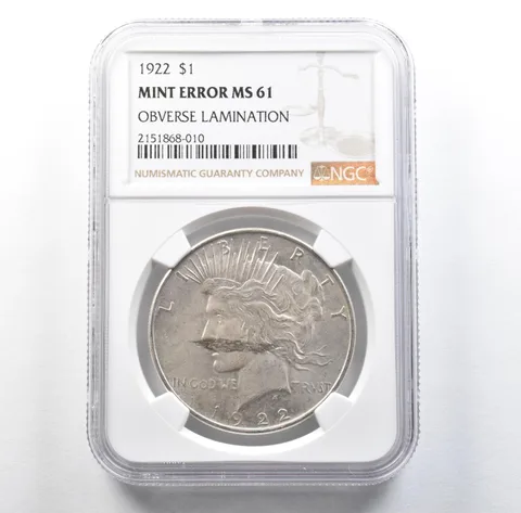 1922 Peace Silver Dollar Snot Rocket Mint Error Obv Lamination MS61 NGC *3112