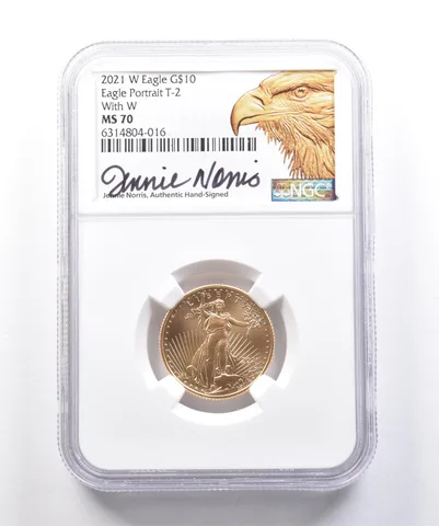 2021-W $10 American Gold Eagle Type 2 With W 1/4 Oz MS70 NGC NORRIS a2990