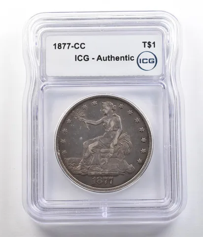 1877-CC Seated Liberty Trade Dollar Authentic ICG *4733