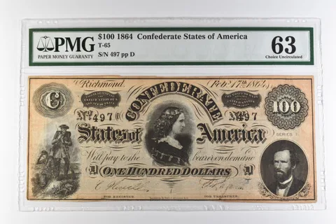 1864 $100 Confederate States of America T-65 Choice Uncirculated 63 PMG *0967