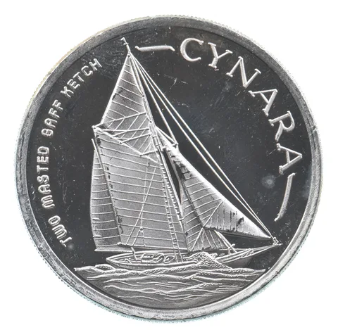 VINTAGE Art Bar/Round AMC Cynara Sailing Ship 1 Oz. .999 Silver One T Ounce *260