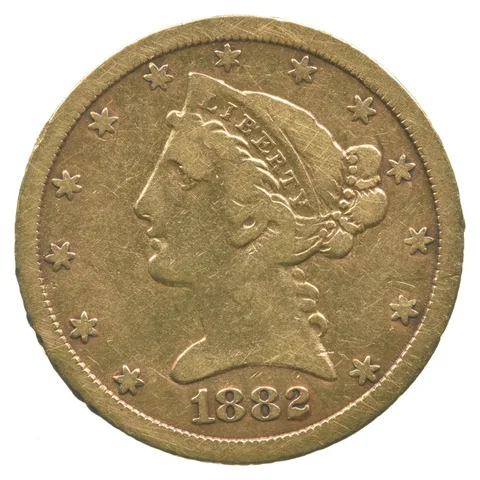 1882-CC $5 Liberty Head Gold Half Eagle a2635
