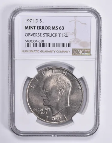 MINT ERROR MS63 1971-D Eisenhower Dollar OBV Struck Thru NGC *1819