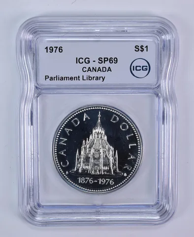 1976 Canada 1 Dollar Silver Parliament Library SP69 ICG