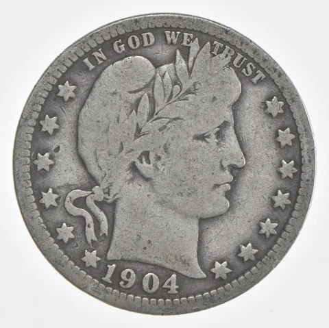 1904 (P) Barber Quarter 90% Silver VG Condition