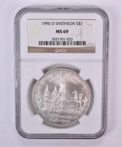 1996-D Smithsonian Commemorative Silver Dollar MS69 NGC Brown Label