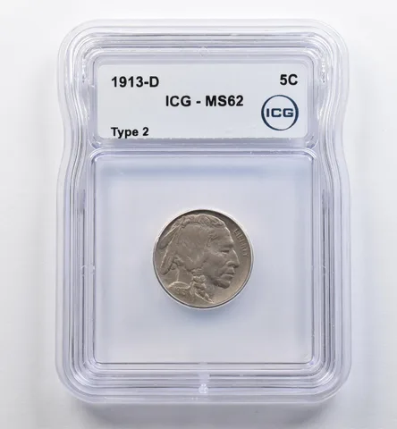 1913-D Indian Head Buffalo Nickel Type 2 Rotated Reverse MS62 ICG *9019