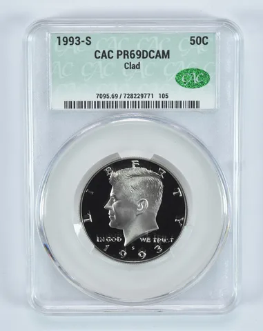 1993-S Kennedy Half Dollar CLAD PR69 DCAM CAC CACg