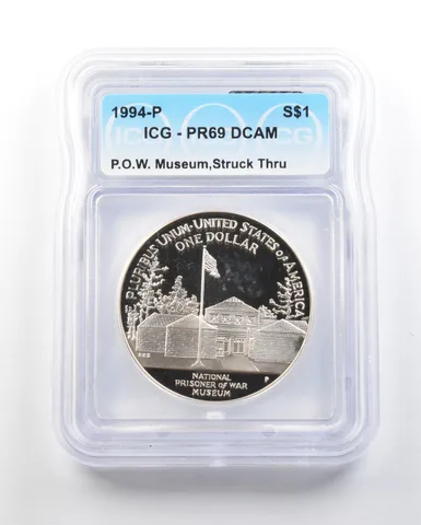 ERROR 1994-P POW Museum Commemorative Silver $1 Struck Thru PR69 DCAM ICG *0594