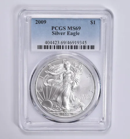 2009 American Silver Eagle 1 Oz MS69 PCGS Blue Lbl