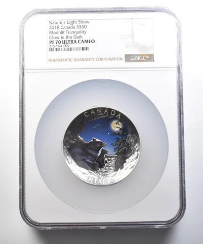 2018 Canada $50 Silver Nature Light Moonlit Tranquil GITD PF70 UCAM NGC *4425